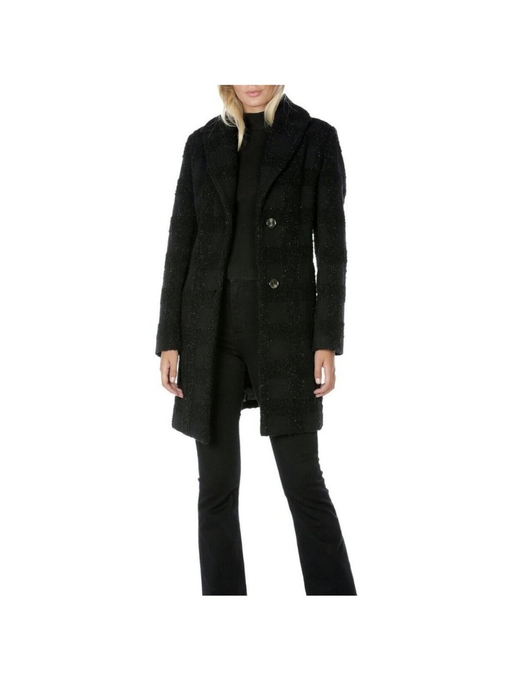 Tahari Lurex Plaid Walker Coat